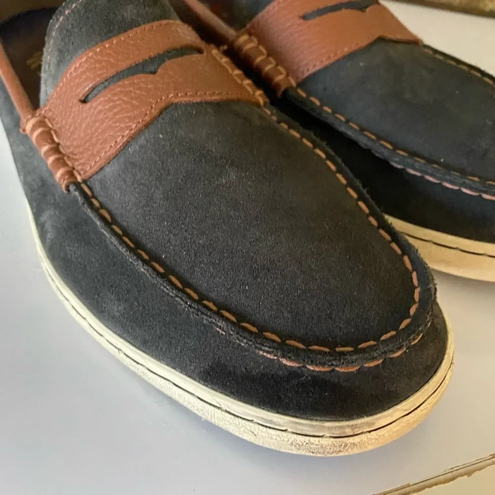 Cole Haan 1928 Suede loafer- 11.5 charcoal /brown leather trim ,
